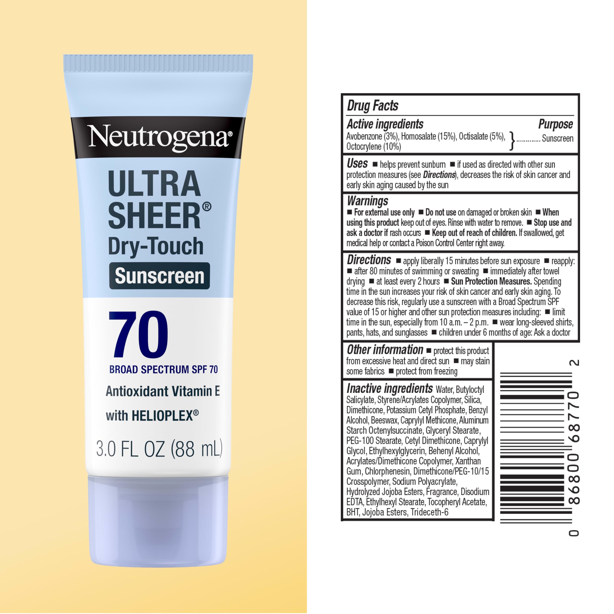 Neutrogena Ultra Sheer Dry-Touch SPF 70 protector solar USA Beauty Co
